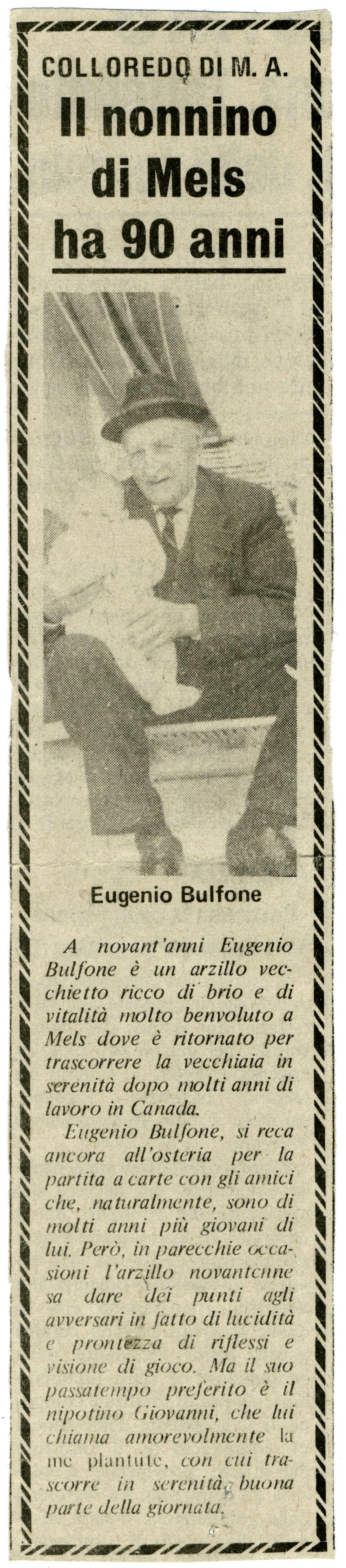 Bulfone Eugenio - Articolo Messaggero Veneto 1970