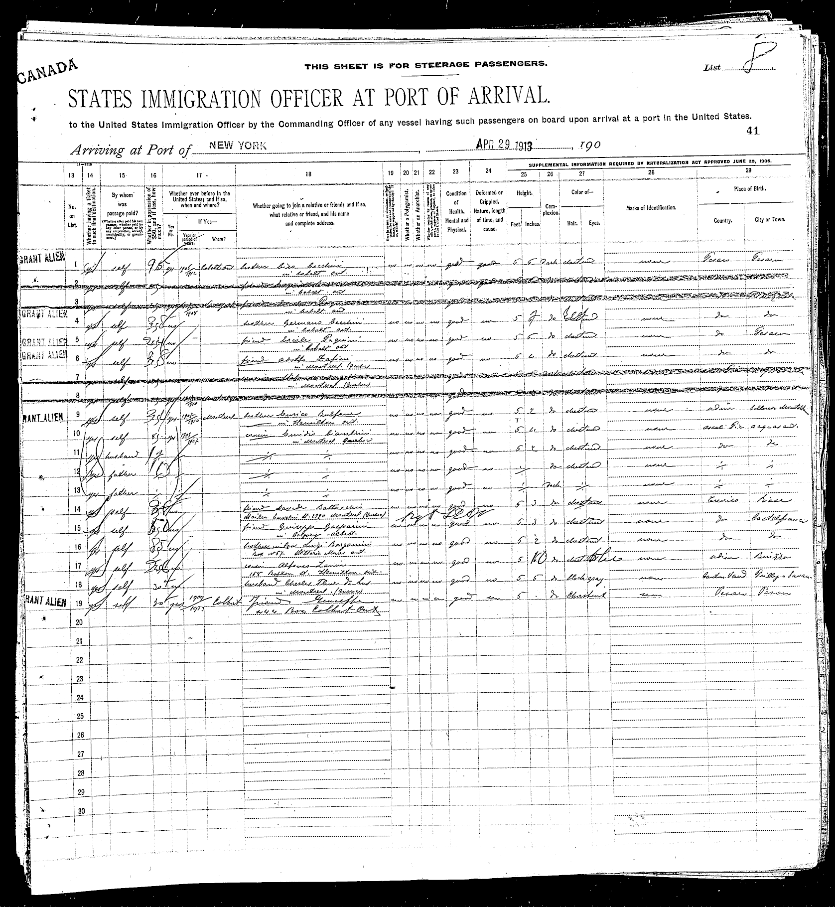 Registro Immigrazione Stati Uniti D'America Pag. 2