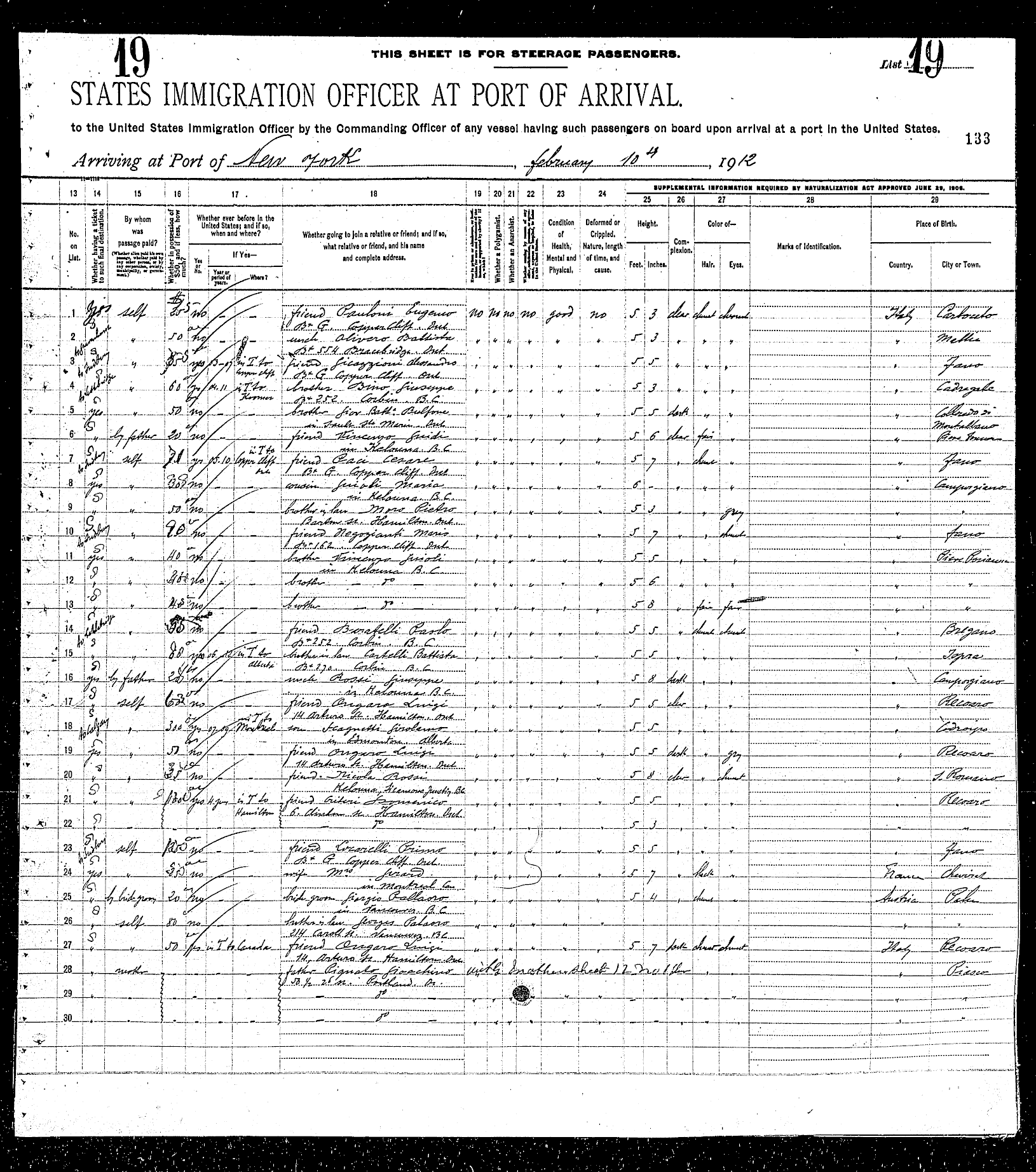 Registro Immigrazione Stati Uniti D'America Pag. 2